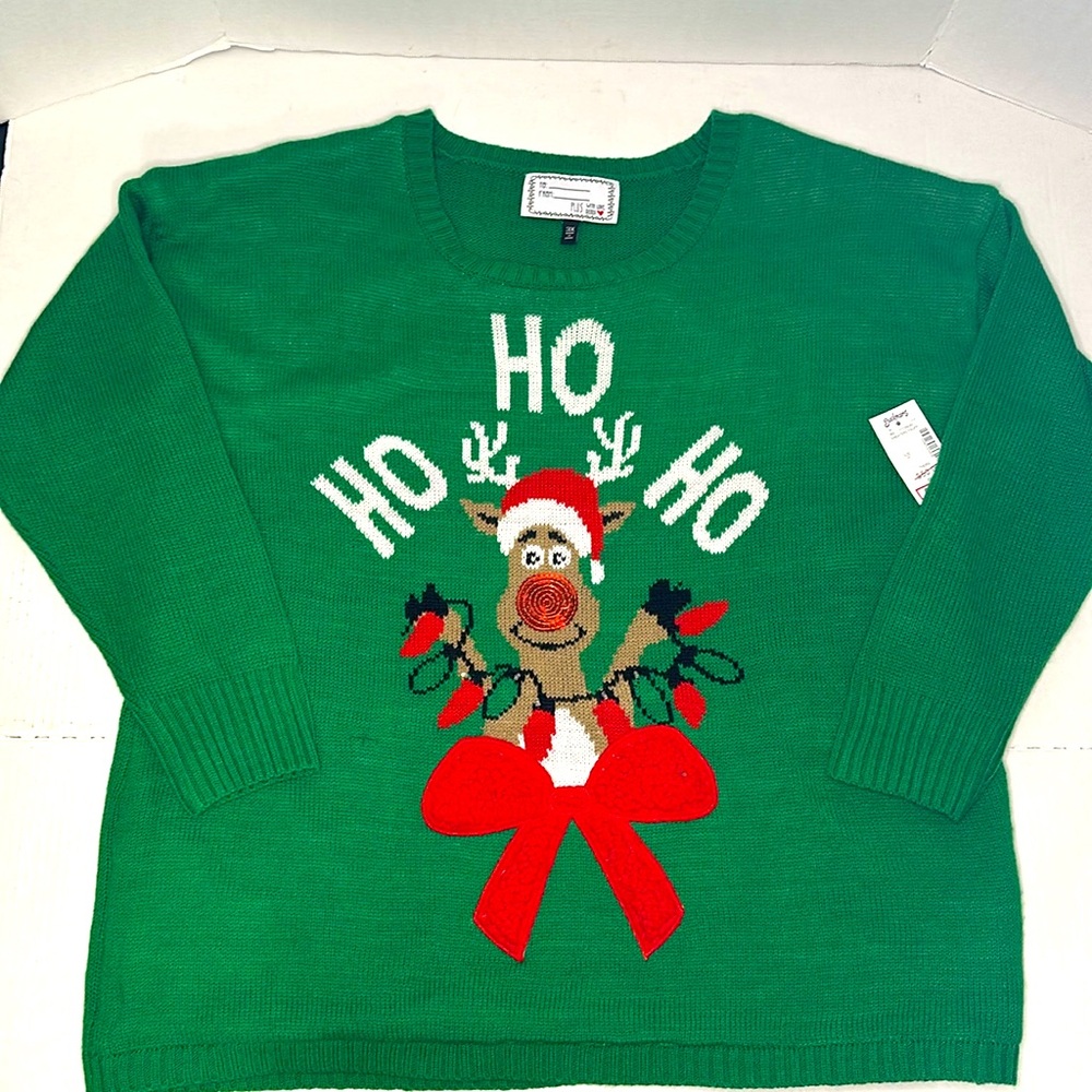 Gordmans | NWT Ugly Sweater Green w/ Reindeer Light-up Long Sleeve | Size XL